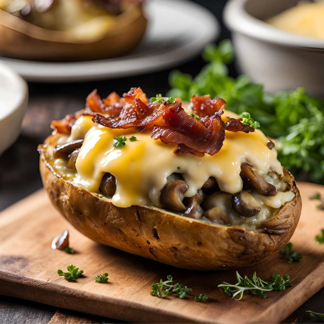 Siciliana — batata recheada com bacon, champignon e queijo mussarela